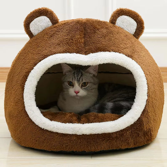 Funny Cat Bed Warm Pet House Soft Long Plush Kitten Lounger Cushion & Small Dogs