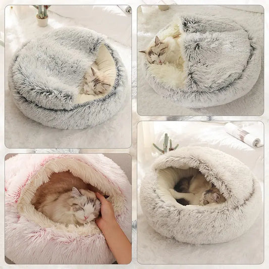 Warm Soft Plush Pet Bed with Cover round For Cat & Dog Sleeping Nest Cave