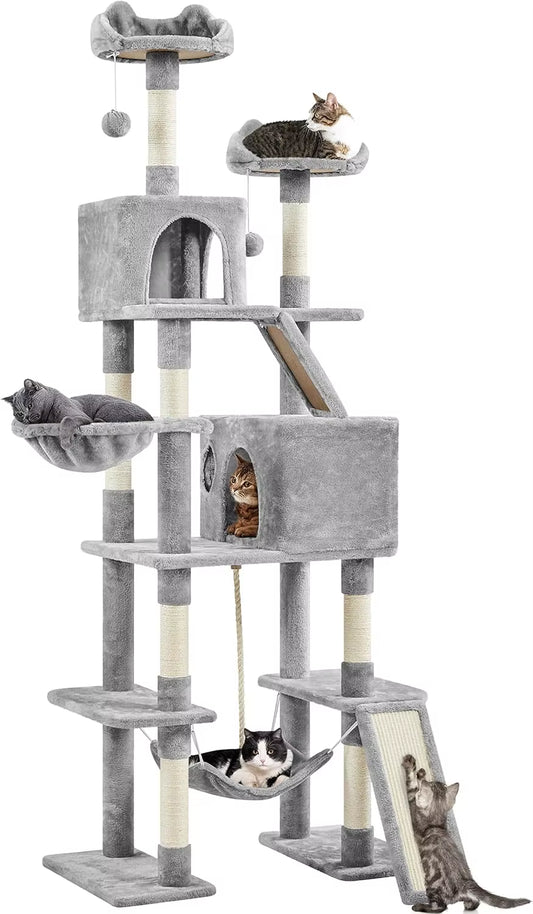 82.5In Large Cat Tree, Multi Level Cat Tower W/ 2 Cozy Condos, 2 Cat-Ear Perches, Scratching Posts,Cat Furniture Dark Gray