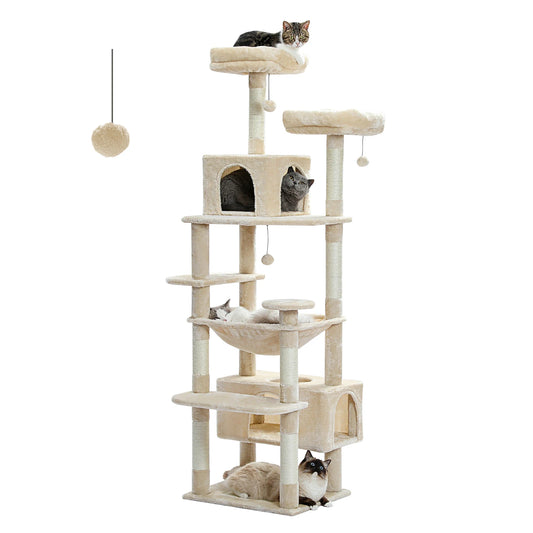  Large Cat Tree and Tower for Indoor Cats with Sisal-Covered Scratching Posts Spacious Hammock Padded Perches and Condos