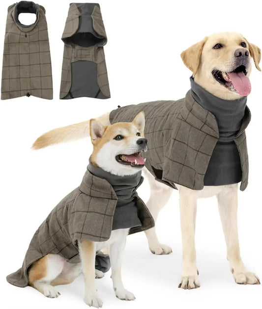 Warm Dog Coat English Plaid Fleece Vest Windbreaker Jacket